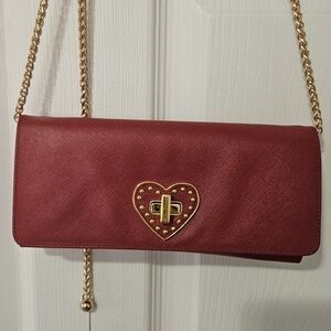 Prada Red Clutch with Gold Heart Accent